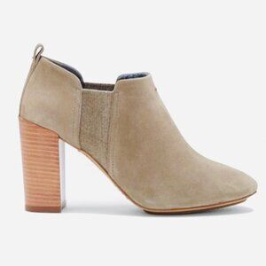 ED Mahoney Stacked Heel Beige Tan Nubuck Leather Booties Shoes Women US 8M